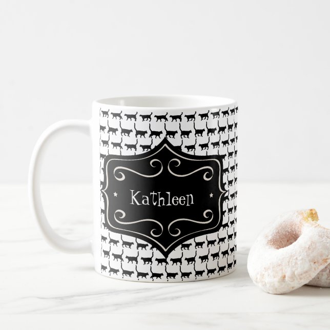 Black Cat Wallpaper | Change Name | Change Colour Coffee Mug (With Donut)