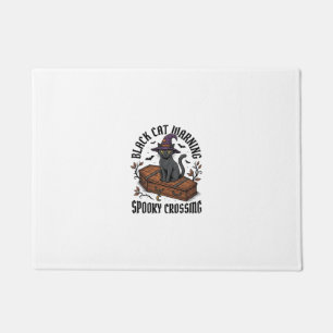 Black Cat Warning Vintage Halloween Witch Cat_1 Doormat