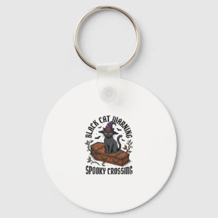 Black Cat Warning Vintage Halloween Witch Cat_1 Keychain