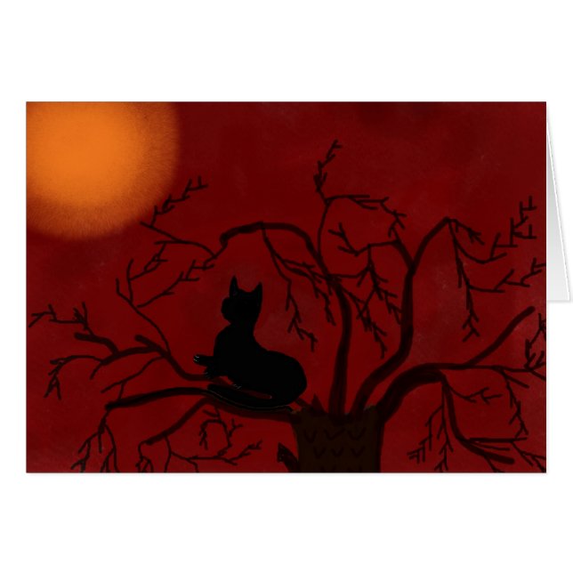 Black Cat Watching Moon (Front Horizontal)