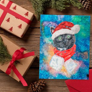 Black Cat Watercolor Christmas Scarf Christmas Jigsaw Puzzle