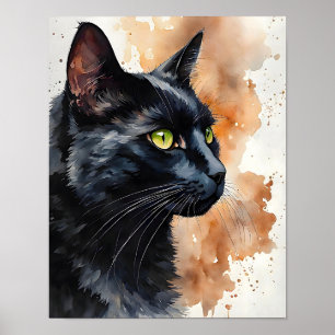 Black Cat Watercolor Elegant Feline Wall Art Print