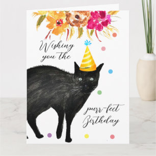 Black Cat Watercolor Floral Funny Flower Humour Pe Card