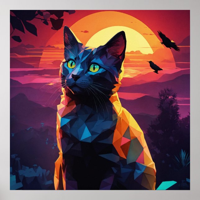 Black Cat Watercolor Wall Poster (Front)