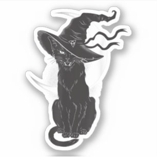 Black Cat Wearing Witch Hat Spooky Halloween