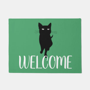 Black cat welcome mat