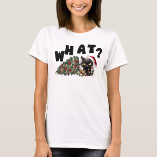 Black Cat What, Funny Christmas T-Shirt