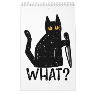 Black Cat What Knife Funny Murderous Halloween Pet Calendar