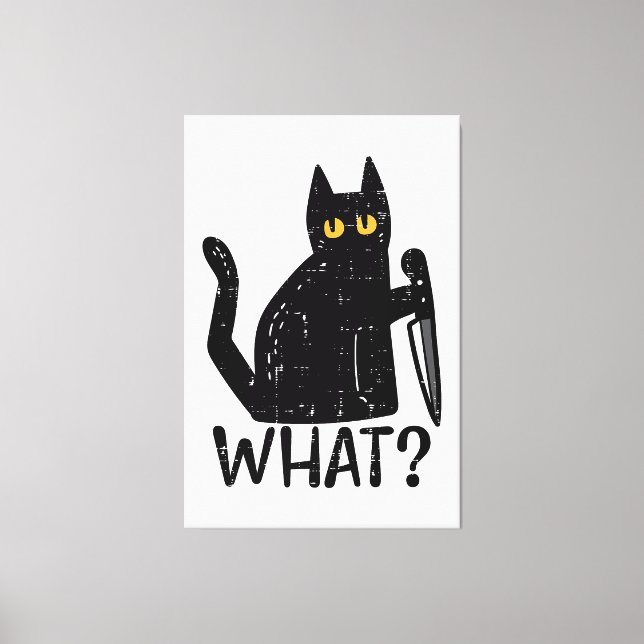 Black Cat What Knife Funny Murderous Halloween Pet Canvas Print (Front)
