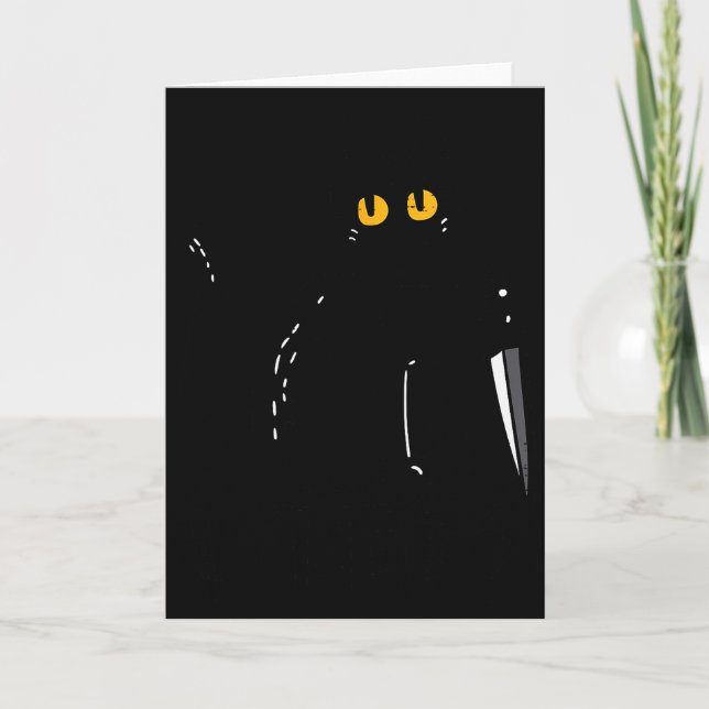 Black Cat What Knife Funny Murderous Halloween Pet Card (Front)