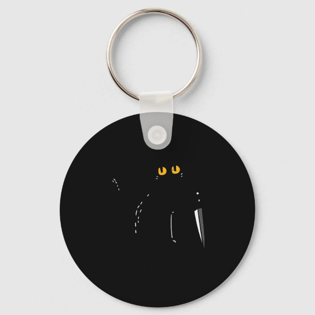 Black Cat What Knife Funny Murderous Halloween Pet Keychain (Front)
