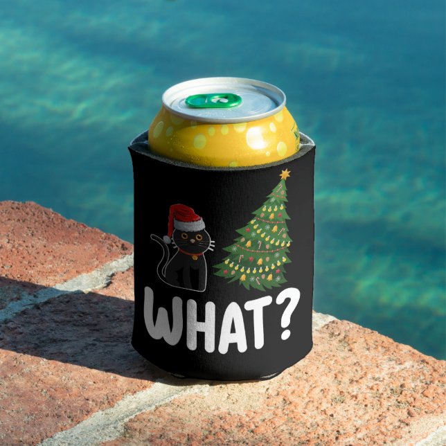Black Cat What Pushing Christmas Tree Funny Can Cooler (In Situ Pool)