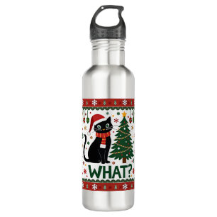 Black Cat What Pushing Christmas Tree Funny Cat Xm 710 Ml Water Bottle