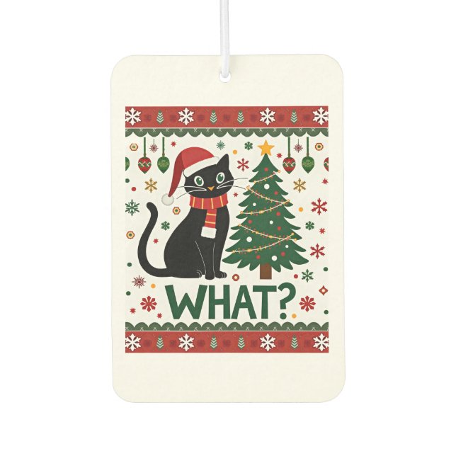 Black Cat What Pushing Christmas Tree Funny Cat Xm Air Freshener (Front)