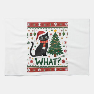 Black Cat What Pushing Christmas Tree Funny Cat Xm Kitchen Towel