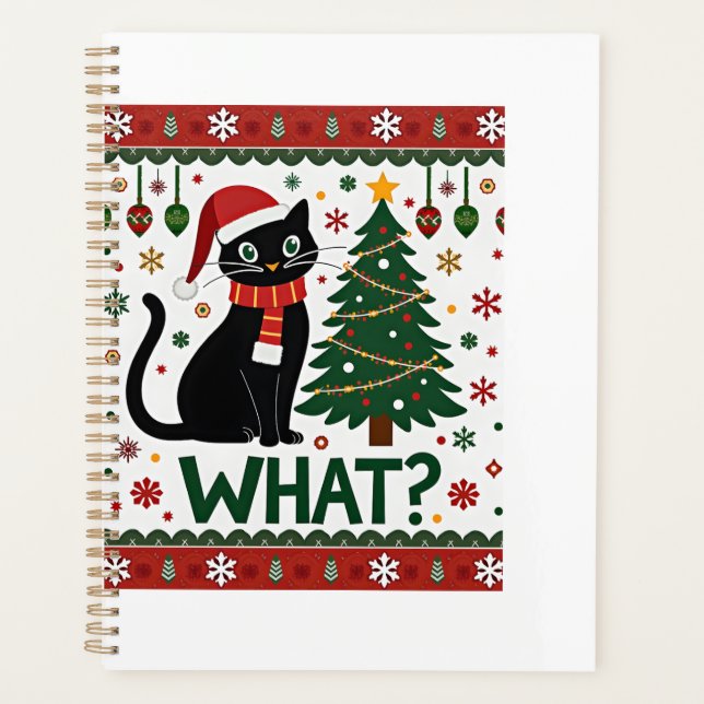Black Cat What Pushing Christmas Tree Funny Cat Xm Planner (Front)