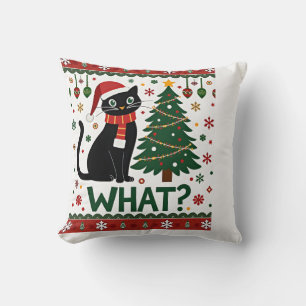 Black Cat What Pushing Christmas Tree Funny Cat Xm Throw Pillow