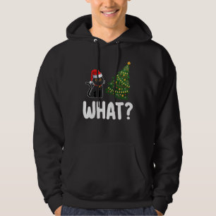 Black Cat What Pushing Christmas Tree Funny Hoodie