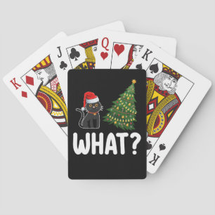 Black Cat What Pushing Christmas Tree Funny Playing Cards