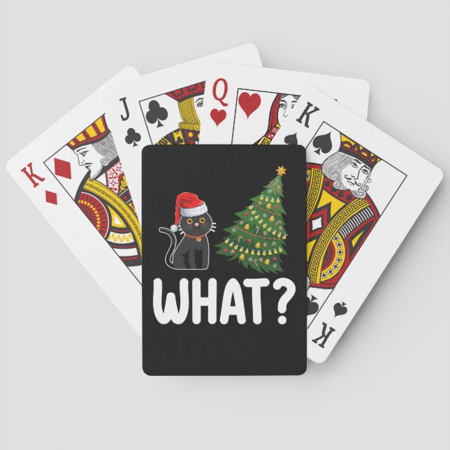 Black Cat What Pushing Christmas Tree Funny Playing Cards (Back)