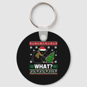 Black Cat What Pushing Tree Over Ugly Christmas Sw Keychain