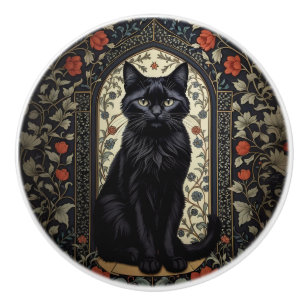 Black Cat William Morris Inspired Ceramic Knob