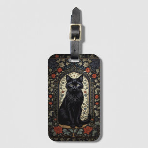 Black Cat William Morris Inspired Luggage Tag