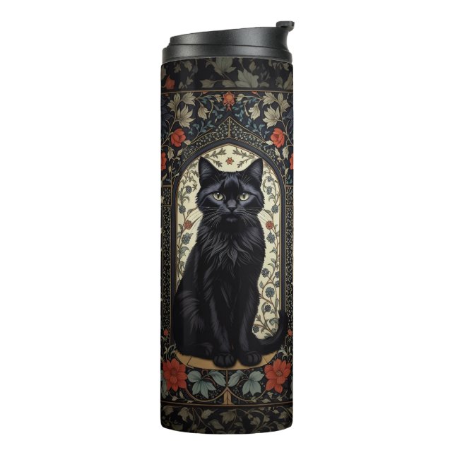Black Cat William Morris Inspired Thermal Tumbler (Rotated Left)