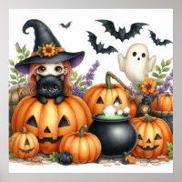Black Cat, Witch, Cauldron, Ghost