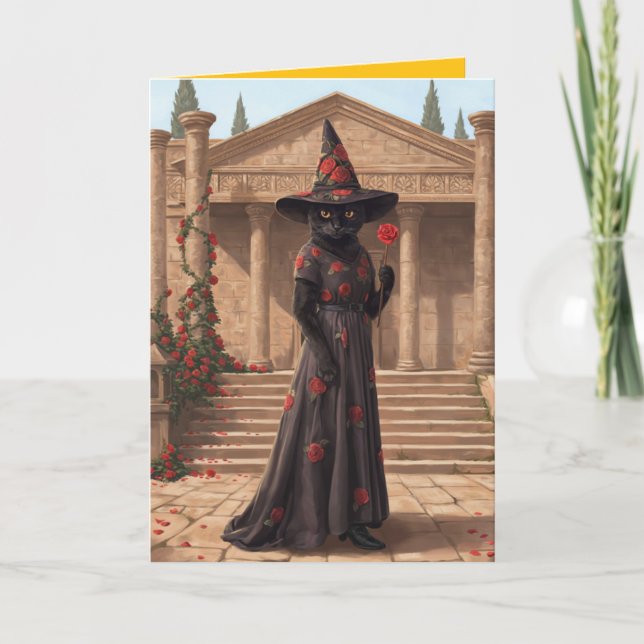 Black Cat Witch Halloween Card (Front)