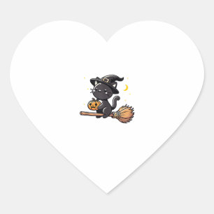 Black Cat Witch Halloween Costume Broom Stick Boys Heart Sticker