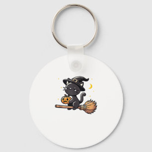 Black Cat Witch Halloween Costume Broom Stick Boys Keychain