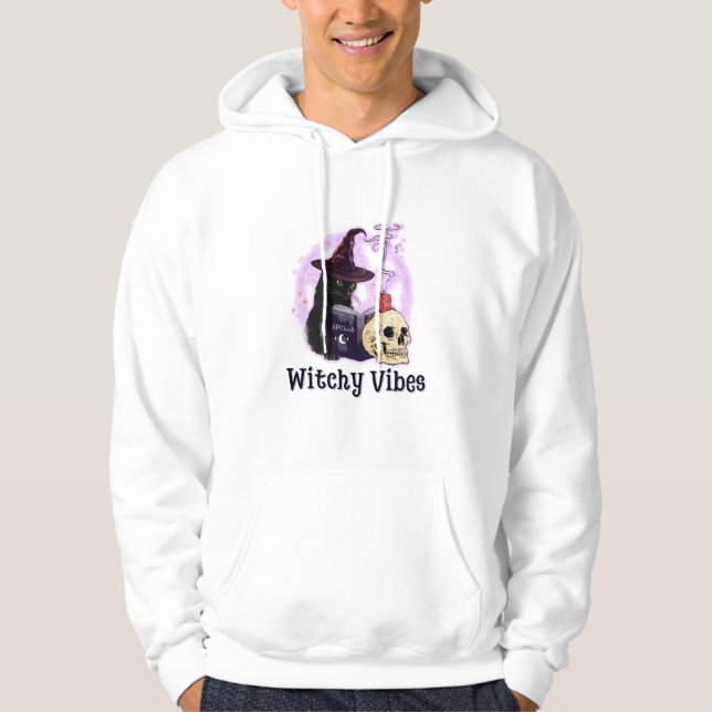 Black Cat Witch Halloween Hoodie (Front)