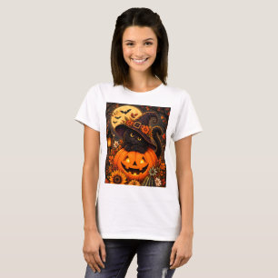 Black Cat Witch Halloween Pumpkin Fall Autumn Cute T-Shirt