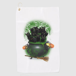 Black Cat Witch Halloween Tshirt Golf Towel