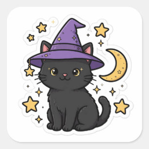 Black Cat Witch Hat Cute Halloween Sticker