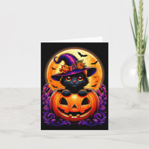 Black Cat Witch Hat Pumpkin Funny Halloween Men Card