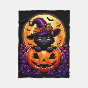Black Cat Witch Hat Pumpkin Funny Halloween Men Wo Fleece Blanket