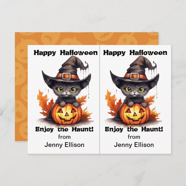 Black Cat Witch Hat School Party Halloween Card (Front/Back)