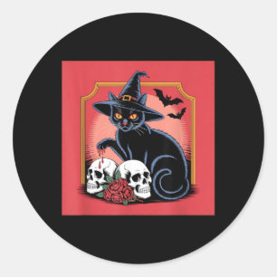 Black Cat Witch Hat Skulls Roses Bats Halloween Classic Round Sticker