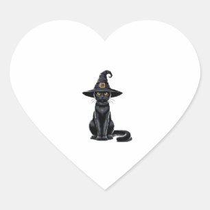 Black Cat Witch Hat Vintage Halloween Men Women Ki Heart Sticker
