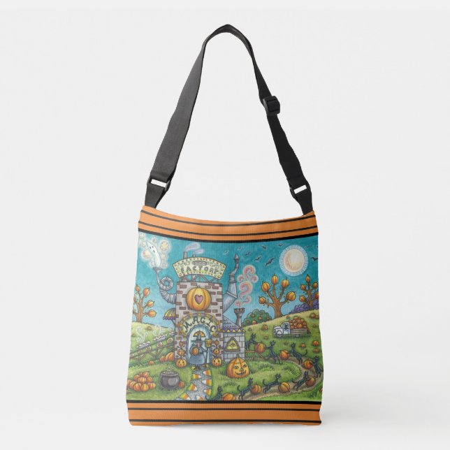 BLACK CAT WITCH PUMPKIN PIE FACTORY CROSS BODY BAG (Front)