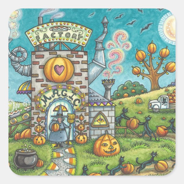 BLACK CAT, WITCH PUMPKIN PIE FACTORY STICKERS Squ (Front)
