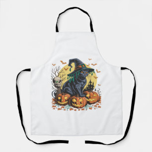 Black Cat Witch Scary Halloween Pumpkin Oversized  Apron