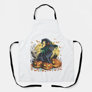 Black Cat Witch Scary Halloween Pumpkin Oversized  Apron