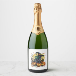 Black Cat Witch Scary Halloween Pumpkin Oversized  Sparkling Wine Label