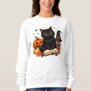 Black Cat Witch Teacher Halloween Pumpkin Patch Sweatshirt