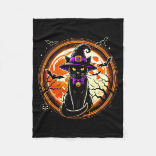 Black Cat Witch Vintage Cats Scary Halloween Cat Fleece Blanket