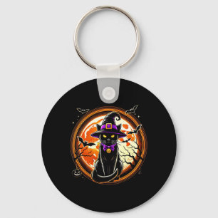 Black Cat Witch Vintage Cats Scary Halloween Cat Keychain