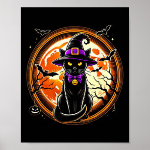 Black Cat Witch Vintage Cats Scary Halloween Cat  Poster